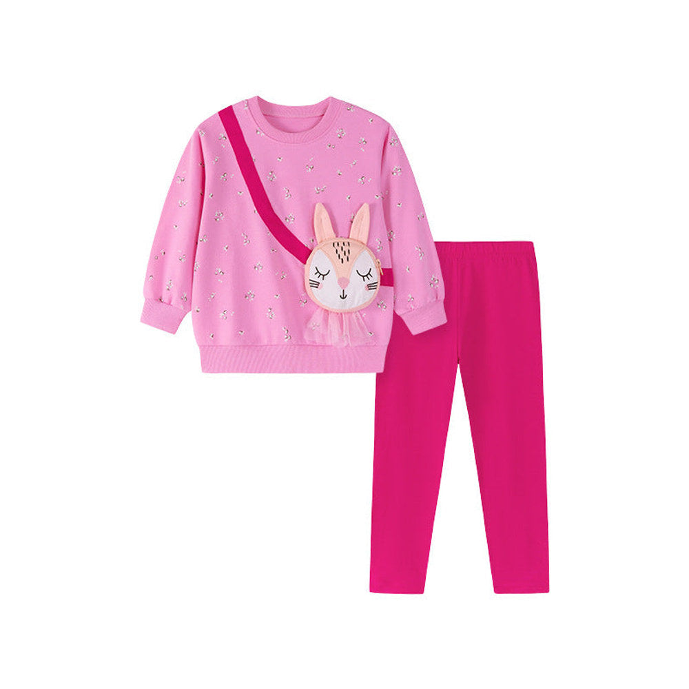 MyKids-USA® Girls Flowers and Animals Pattern Long Sleeves Sweatshirt and Pants Clothing Set