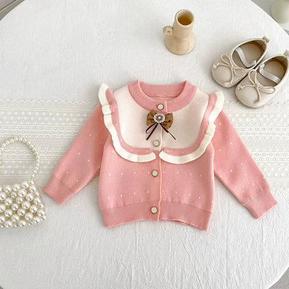 MyKids-USA® Baby Girls Comfortable Dots Pattern Color Patchwork Knitted Long Sleeves Cardigan