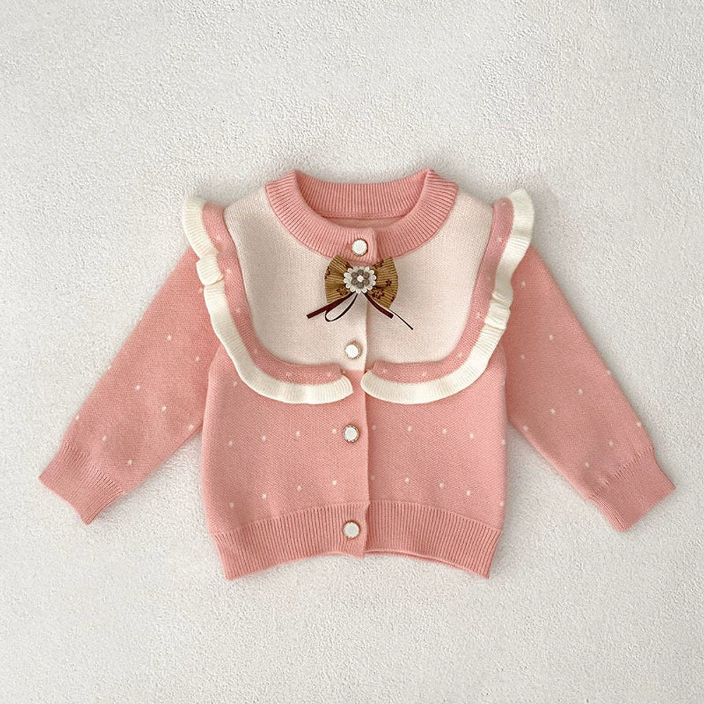 MyKids-USA® Baby Girls Comfortable Dots Pattern Color Patchwork Knitted Long Sleeves Cardigan