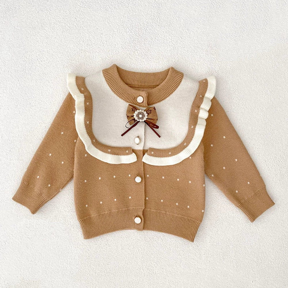 MyKids-USA® Baby Girls Comfortable Dots Pattern Color Patchwork Knitted Long Sleeves Cardigan