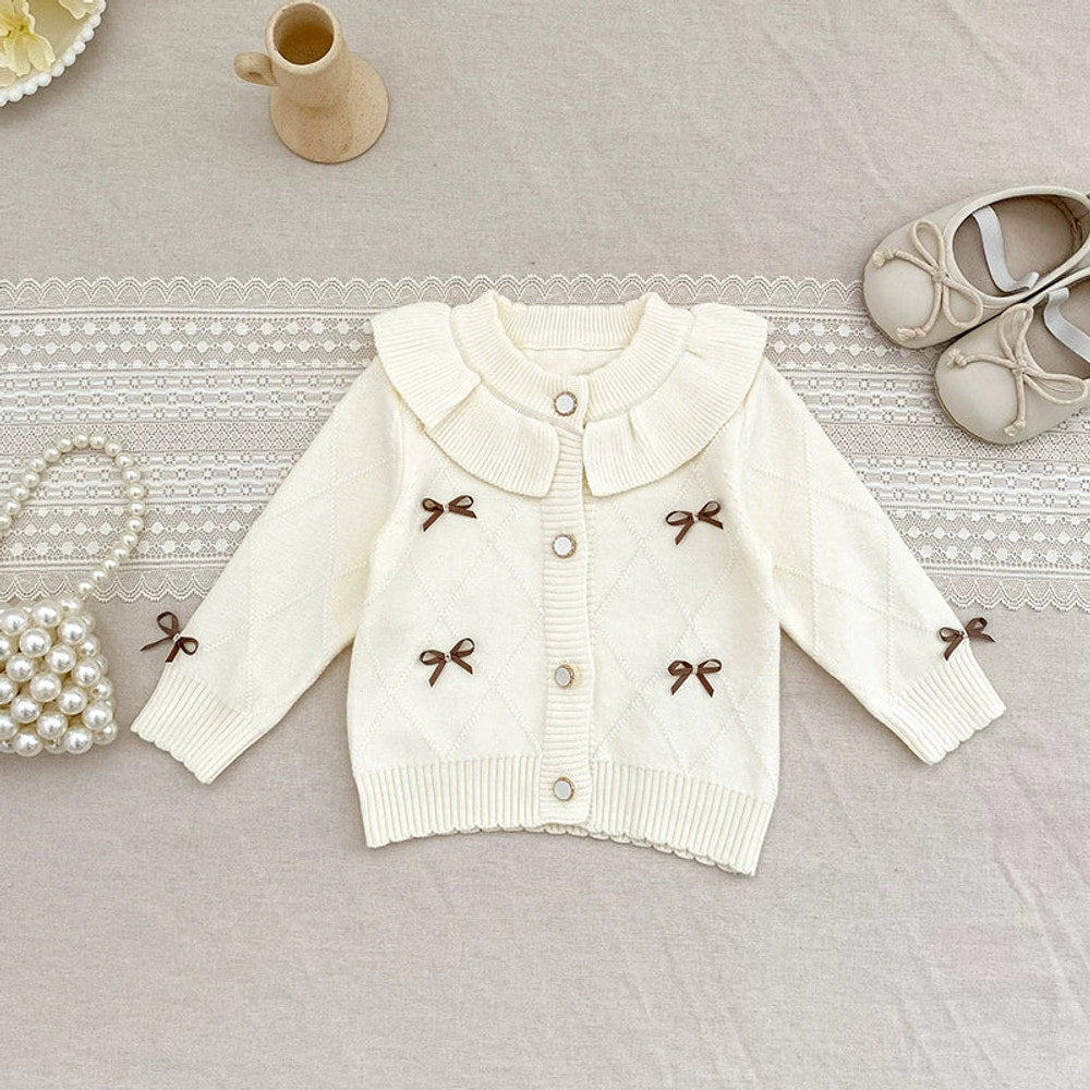 MyKids-USA® Baby Girls Comfortable Butterfly-bows Pattern Knitted Long Sleeves Cardigan