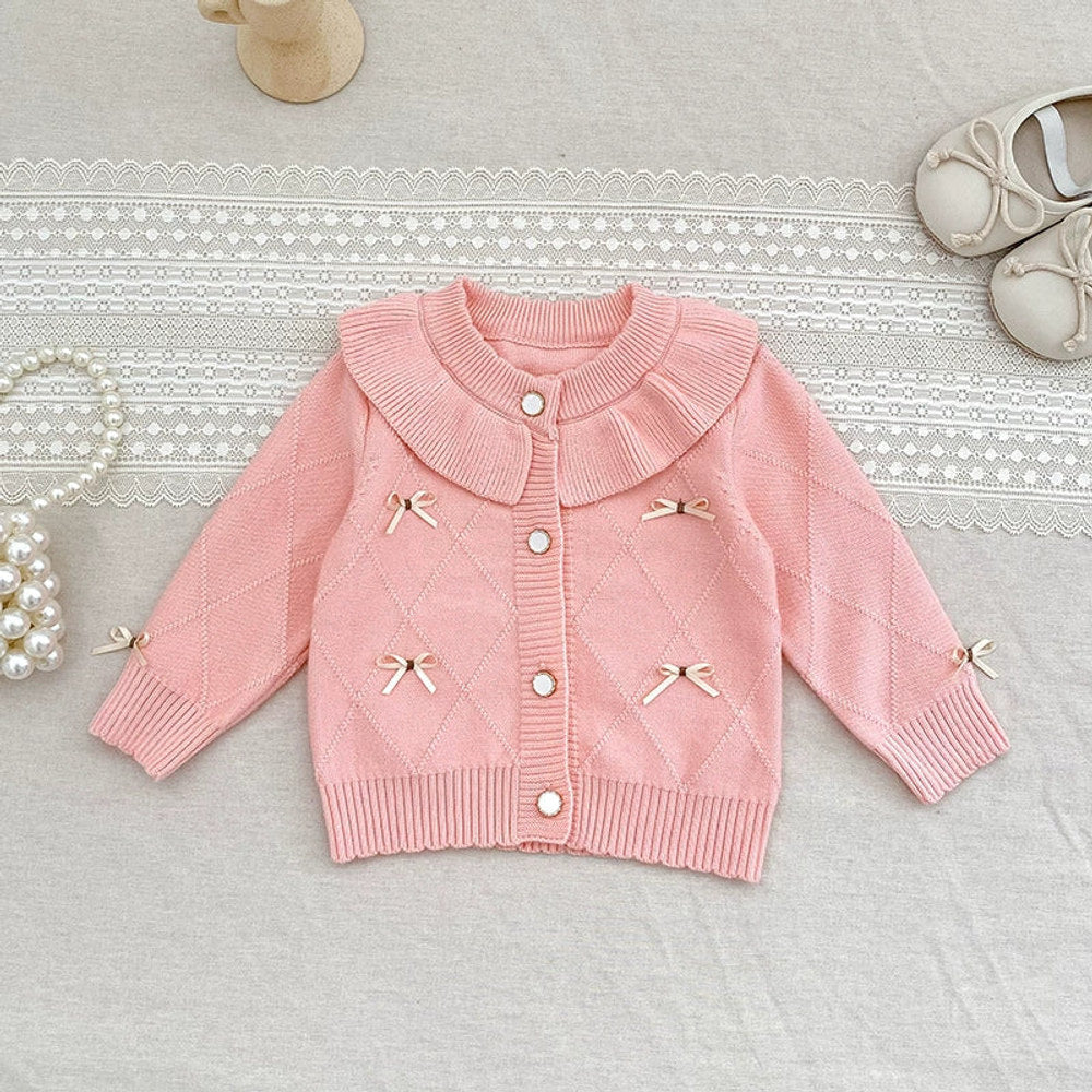 MyKids-USA® Baby Girls Comfortable Butterfly-bows Pattern Knitted Long Sleeves Cardigan