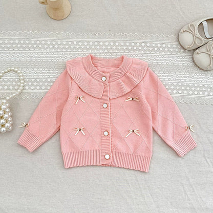 MyKids-USA® Baby Girls Comfortable Butterfly-bows Pattern Knitted Long Sleeves Cardigan