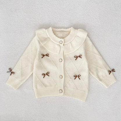 MyKids-USA® Baby Girls Comfortable Butterfly-bows Pattern Knitted Long Sleeves Cardigan