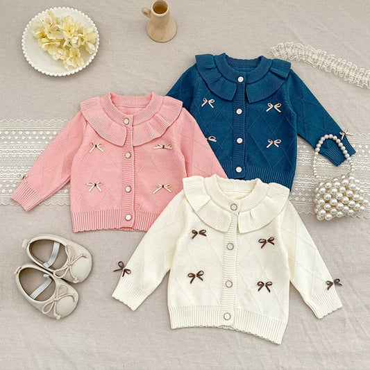 MyKids-USA® Baby Girls Comfortable Butterfly-bows Pattern Knitted Long Sleeves Cardigan