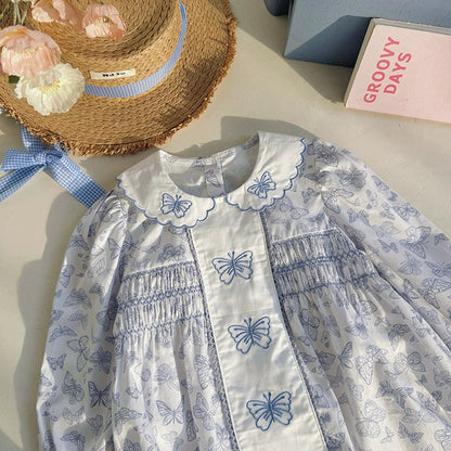 MyKids-USA® Girls Butterfly Printed and Embroidery Pattern Long Sleeves Dress