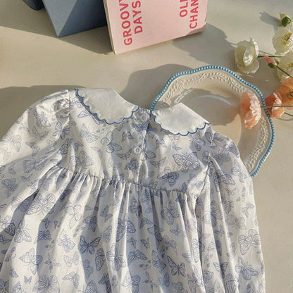 MyKids-USA® Girls Butterfly Printed and Embroidery Pattern Long Sleeves Dress