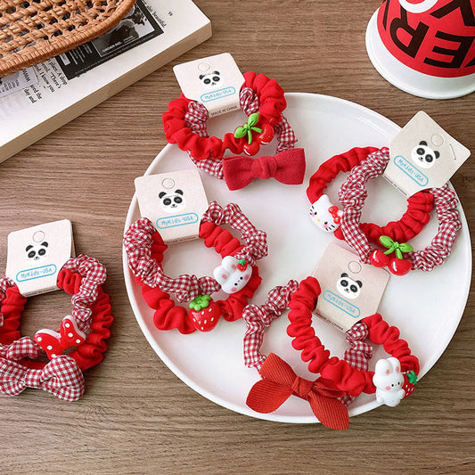 MyKids-USA® Versatile Red Cute Strawberry Little Bunny Fabric Hair Rope Hair Tie