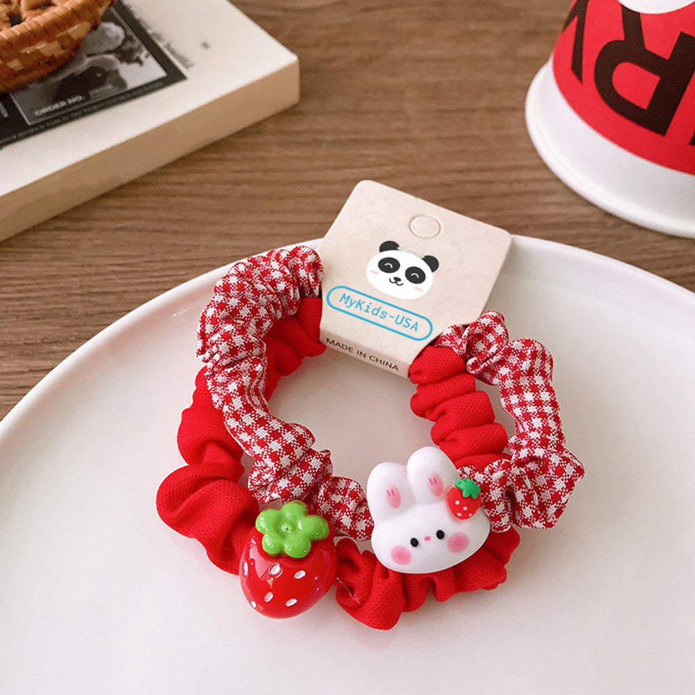 MyKids-USA® Versatile Red Cute Strawberry Little Bunny Fabric Hair Rope Hair Tie
