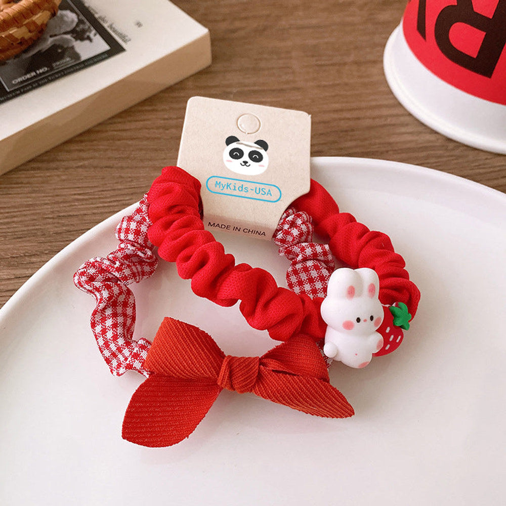 MyKids-USA® Versatile Red Cute Strawberry Little Bunny Fabric Hair Rope Hair Tie