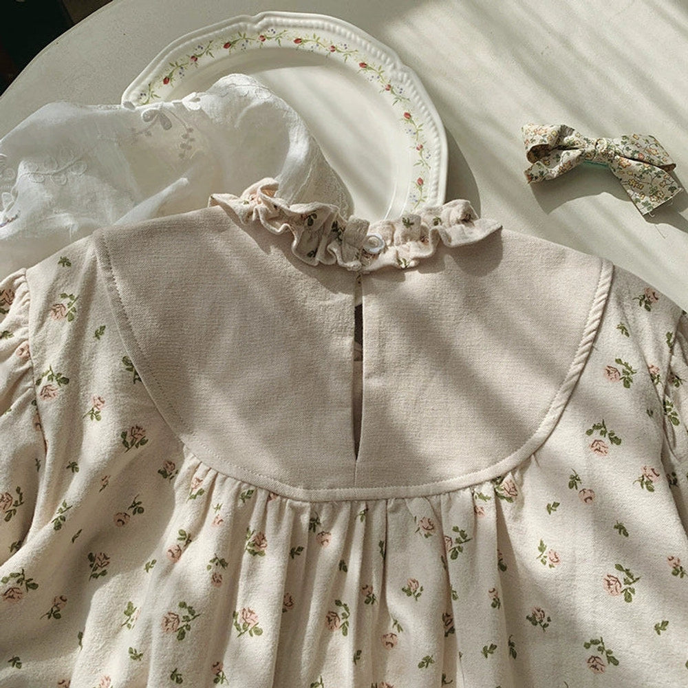 Arrival Autumn Girls Flowers Embroidery and Printed Pattern Long Sleeves Dress