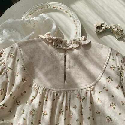 Arrival Autumn Girls Flowers Embroidery and Printed Pattern Long Sleeves Dress