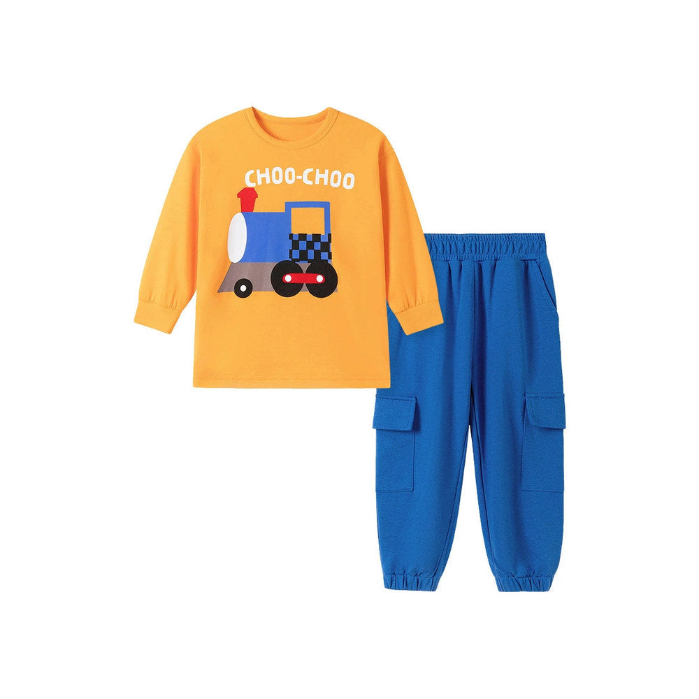 MyKids-USA® Boys Train Cartoon Pattern Long Sleeves Shirt and Pants Clothing Set