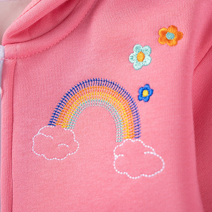 MyKids-USA® Girls Cartoon Embroidered Pattern Long Sleeves Hooded Coat and Pants Clothing Set