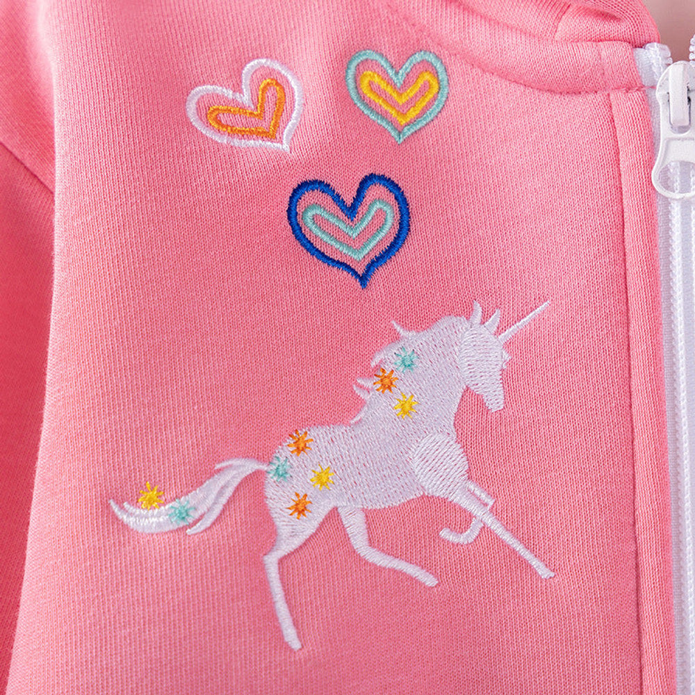 MyKids-USA® Girls Cartoon Embroidered Pattern Long Sleeves Hooded Coat and Pants Clothing Set