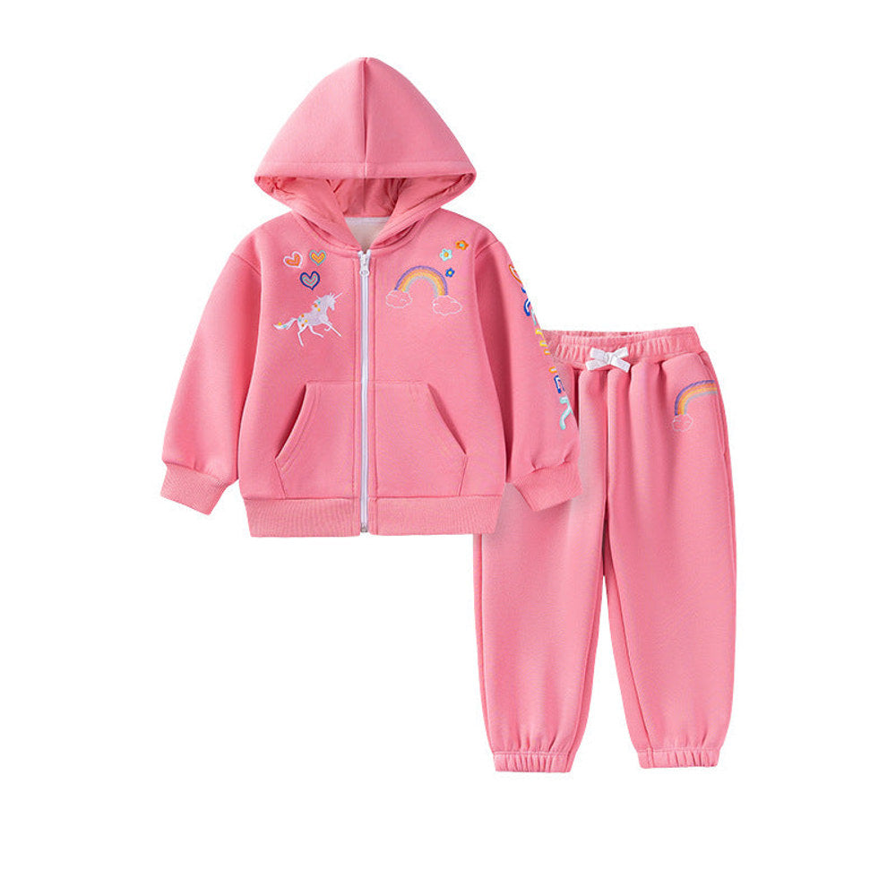 MyKids-USA® Girls Cartoon Embroidered Pattern Long Sleeves Hooded Coat and Pants Clothing Set