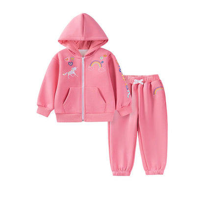 MyKids-USA® Girls Cartoon Embroidered Pattern Long Sleeves Hooded Coat and Pants Clothing Set
