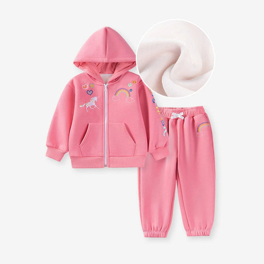 MyKids-USA® Girls Cartoon Embroidered Pattern Long Sleeves Hooded Coat and Pants Clothing Set