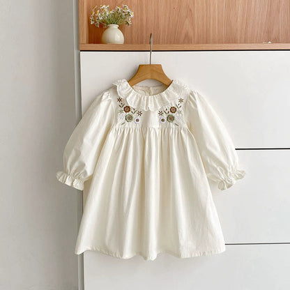 MyKids-USA® Girls Flowers Embroidery Pattern Long Sleeves Dress with Collar
