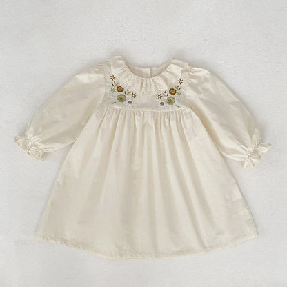 MyKids-USA® Girls Flowers Embroidery Pattern Long Sleeves Dress with Collar