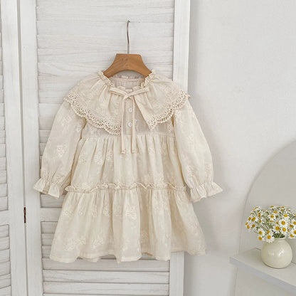 MyKids-USA® Baby Girls Flowers Pattern Long-sleeved bodysuit or Dress – Princess Sister Matching with Collar