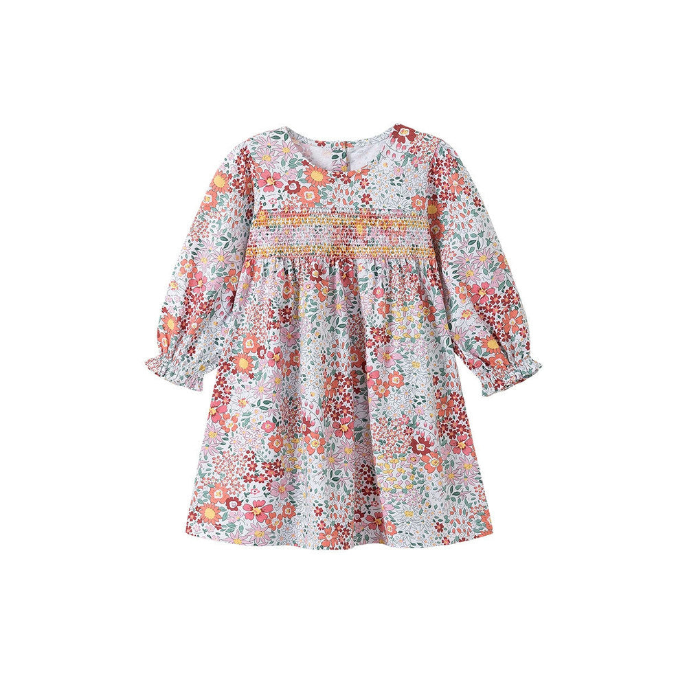 MyKids-USA® Girls Floral Pattern Long Sleeves Crew Neck Dress