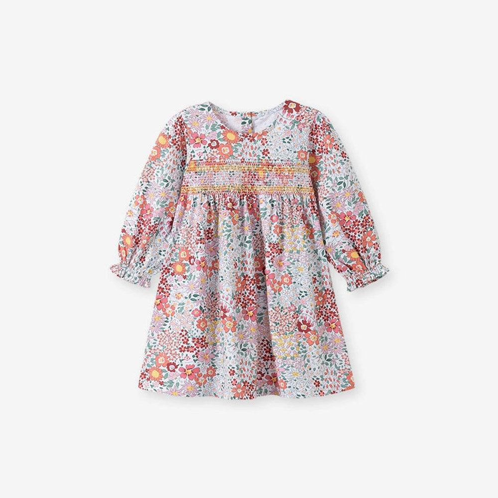 MyKids-USA® Girls Floral Pattern Long Sleeves Crew Neck Dress