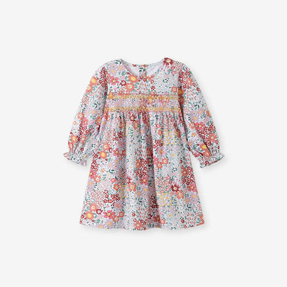 MyKids-USA® Girls Floral Pattern Long Sleeves Crew Neck Dress
