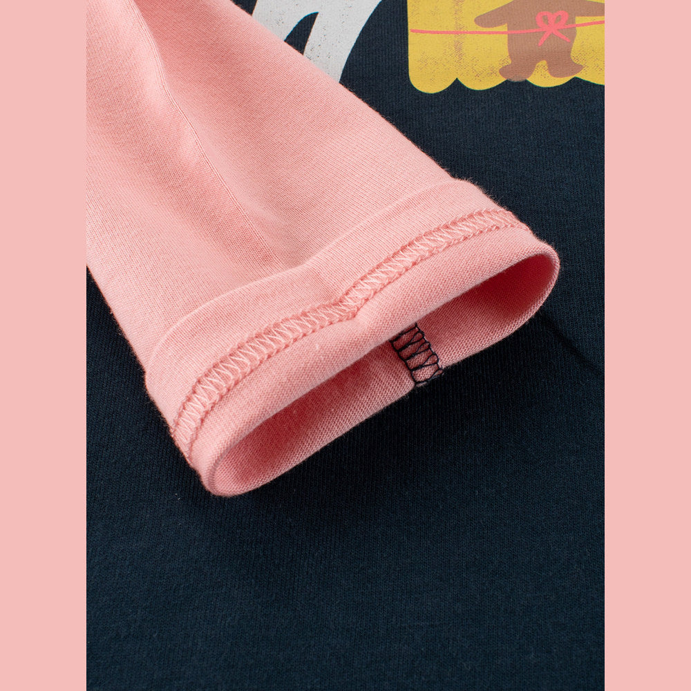 MyKids-USA® Baby Kids Girls Letters and Cartoon Print Long Sleeves Crew Neck Color Patchwork Top Shirt