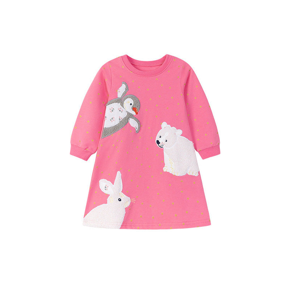 MyKids-USA® Stars and Animals Cartoon Pattern Long Sleeves Dress for Stylish Girls
