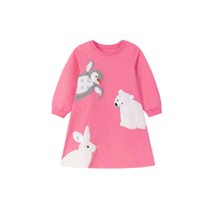 MyKids-USA® Stars and Animals Cartoon Pattern Long Sleeves Dress for Stylish Girls