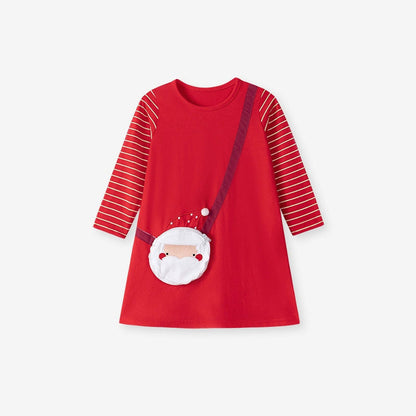 MyKids-USA® Christmas Cartoon Pattern Striped Long Sleeves Dress