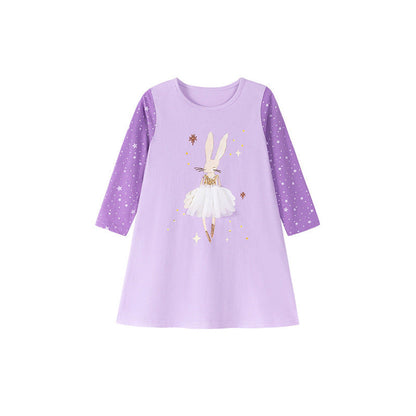 MyKids-USA® Star and Cartoon Pattern Long Sleeves Dress for Stylish Girls