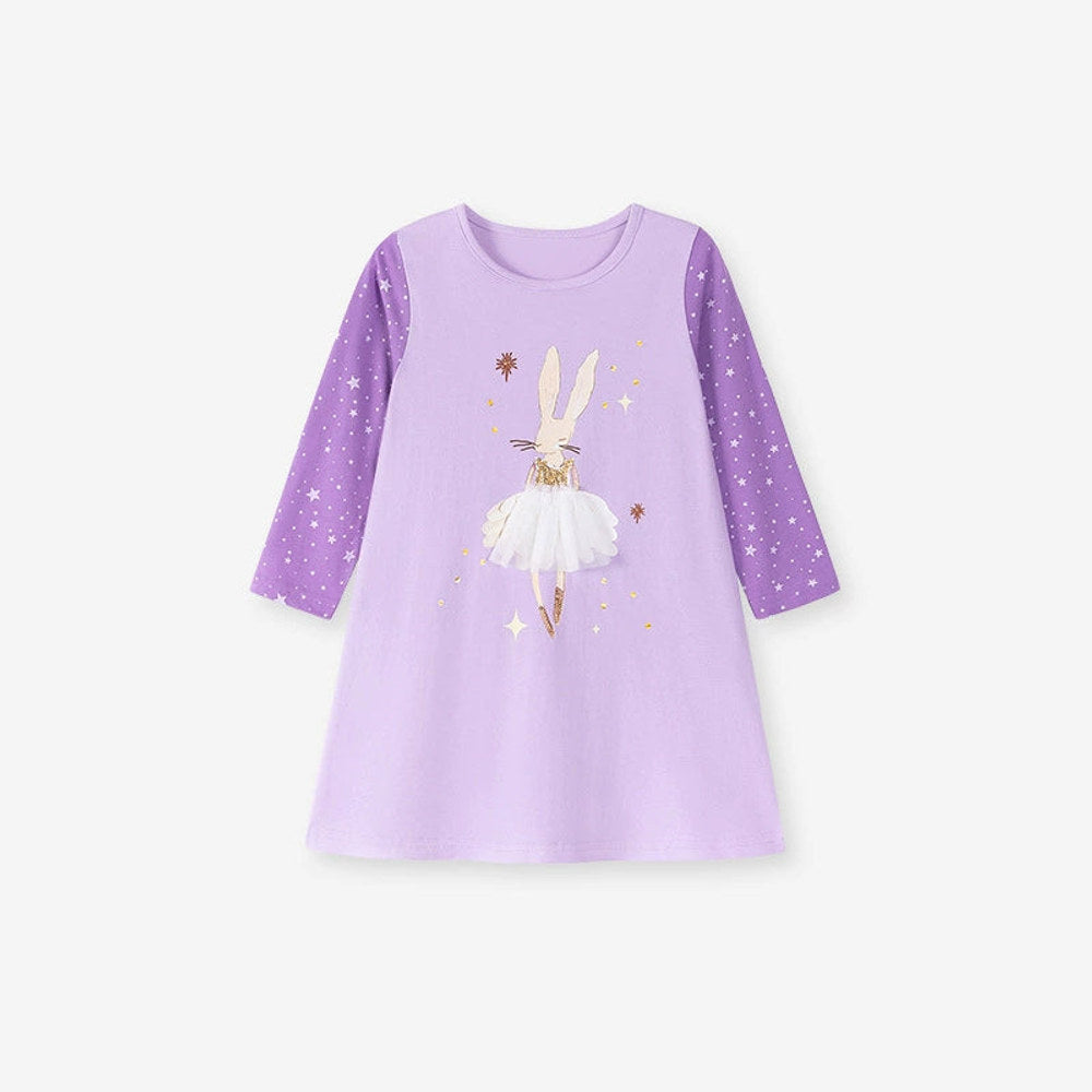 MyKids-USA® Star and Cartoon Pattern Long Sleeves Dress for Stylish Girls