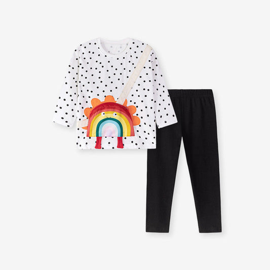 MyKids-USA® Girls Rainbow Cartoon Pattern Long Sleeves Top and Black Pants Clothing Set