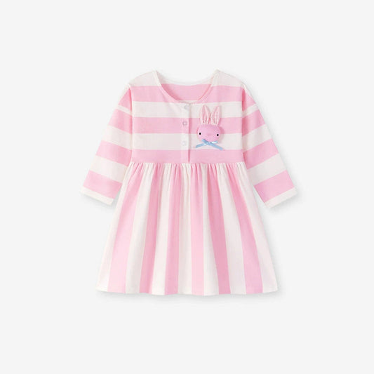 MyKids-USA® Autumn and Spring Arrival Animals Cartoon Pattern Long Sleeves Striped Dress for Stylish Girls