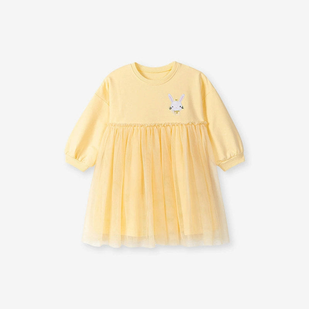 MyKids-USA® Princess Animals Pattern Long Sleeves Tulle Decorated Dress for Stylish Girls