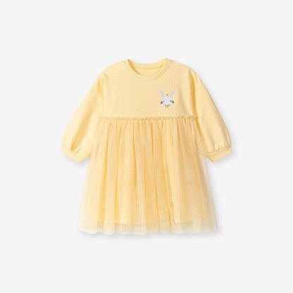 MyKids-USA® Princess Animals Pattern Long Sleeves Tulle Decorated Dress for Stylish Girls