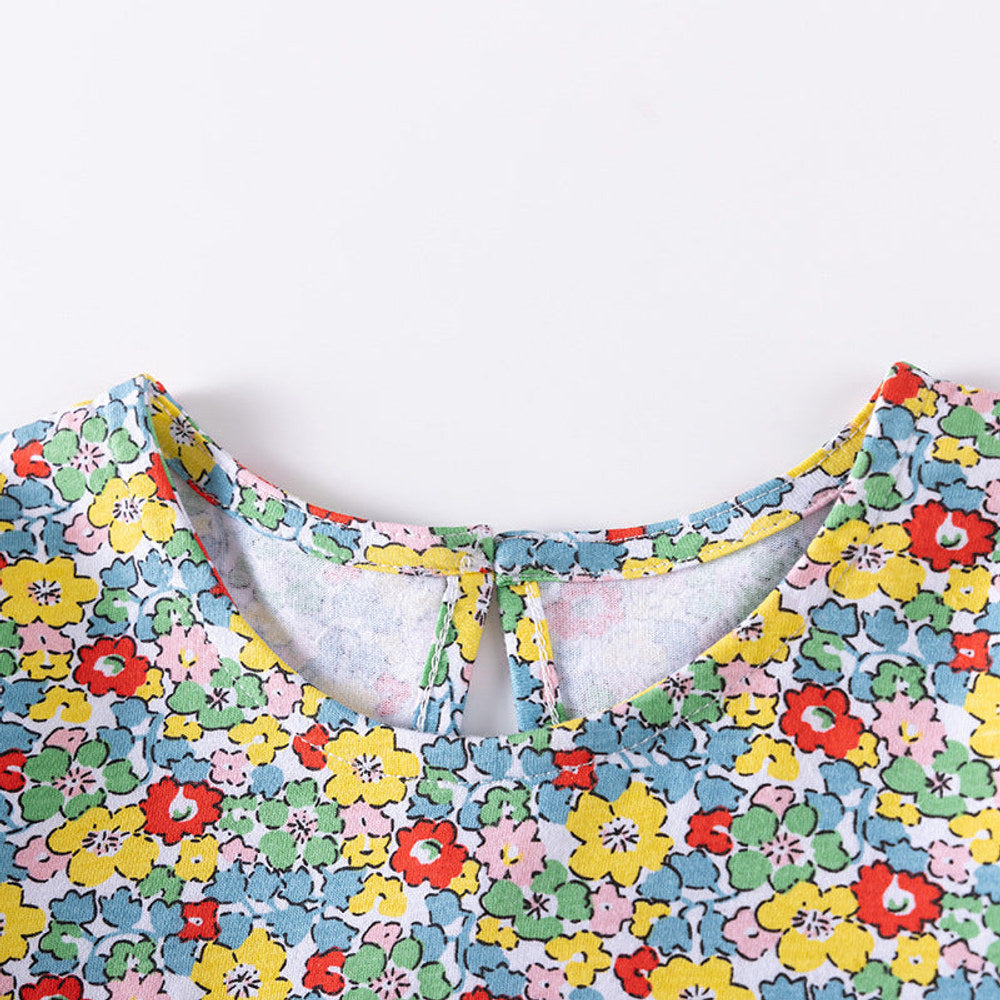 MyKids-USA® Animals Cartoon and Floral Pattern Long Sleeves Color Patchwork Dress for Stylish Girls