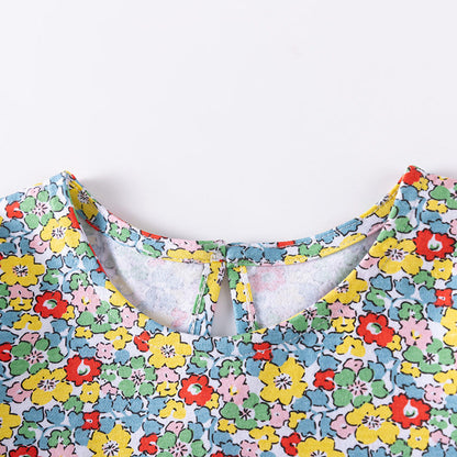 MyKids-USA® Animals Cartoon and Floral Pattern Long Sleeves Color Patchwork Dress for Stylish Girls
