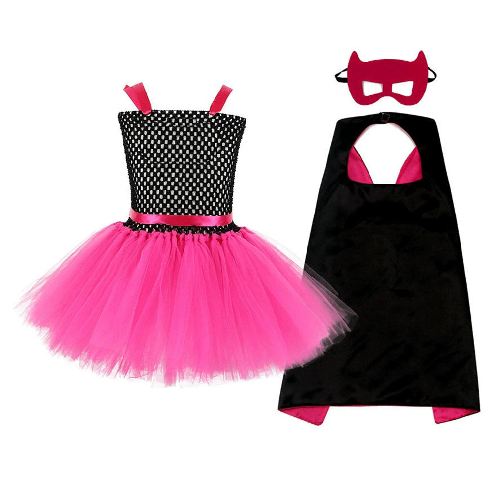 MyKids-USA® Halloween Superhero Costume Dress with Cape and Mask