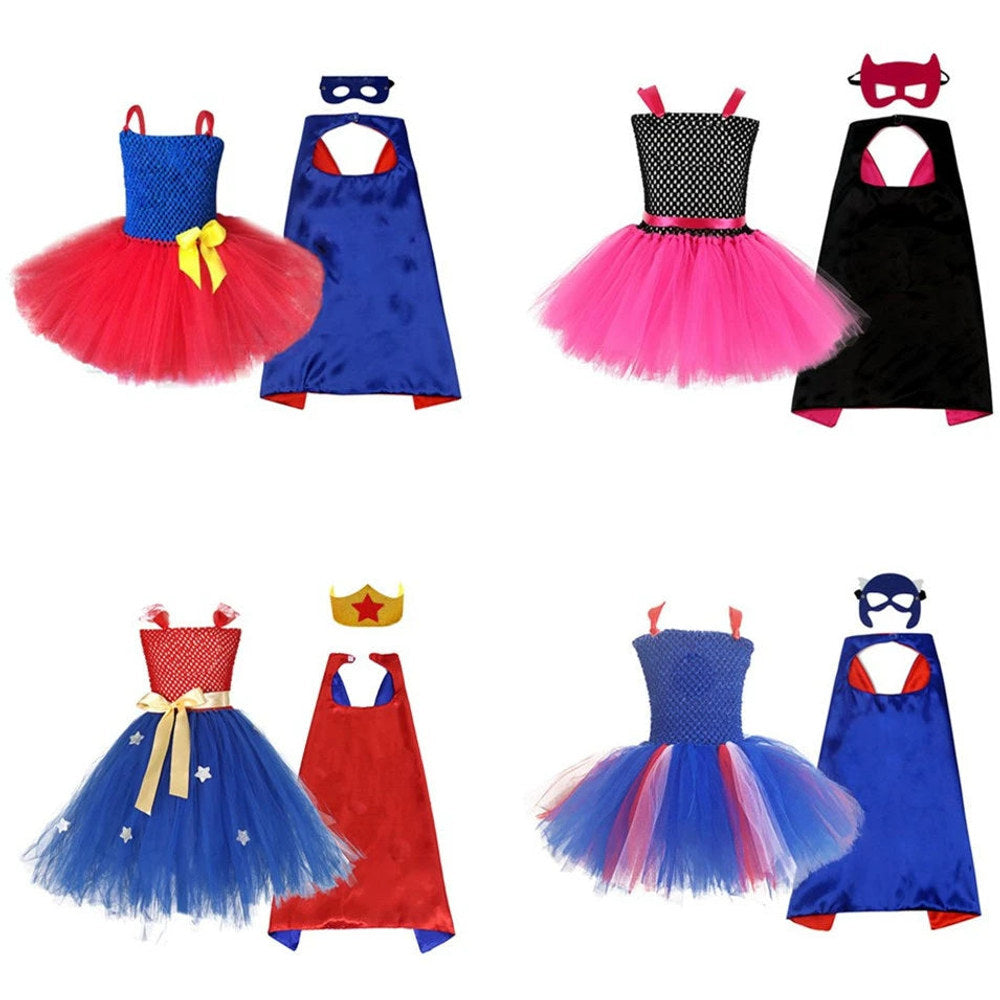 MyKids-USA® Halloween Superhero Costume Dress with Cape and Mask