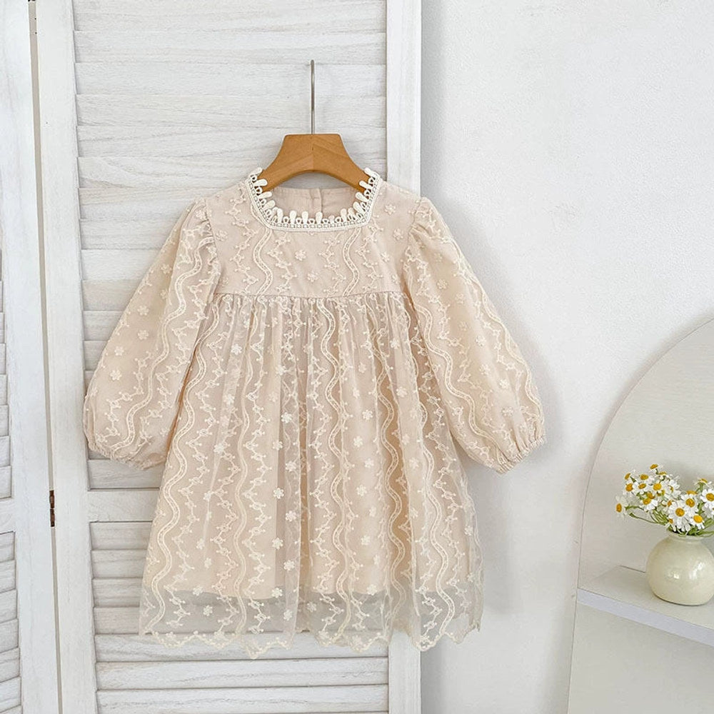 MyKids-USA® Baby Girls Flowers and Geometric Embroidered Pattern Long-sleeved Tulle bodysuit or Dress – Princess Sister Matching