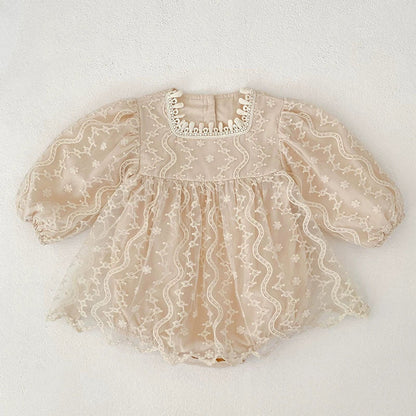 MyKids-USA® Baby Girls Flowers and Geometric Embroidered Pattern Long-sleeved Tulle bodysuit or Dress – Princess Sister Matching
