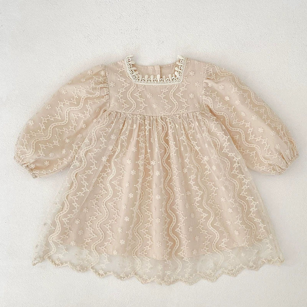 MyKids-USA® Baby Girls Flowers and Geometric Embroidered Pattern Long-sleeved Tulle bodysuit or Dress – Princess Sister Matching