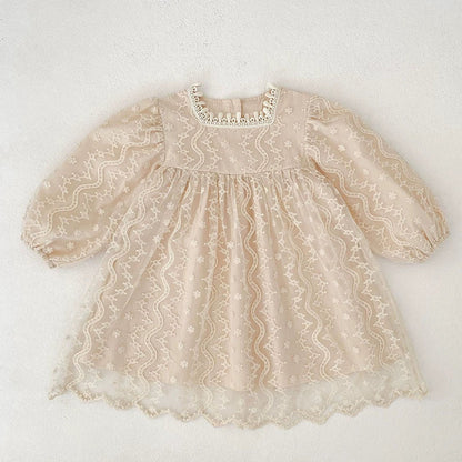 MyKids-USA® Baby Girls Flowers and Geometric Embroidered Pattern Long-sleeved Tulle bodysuit or Dress – Princess Sister Matching