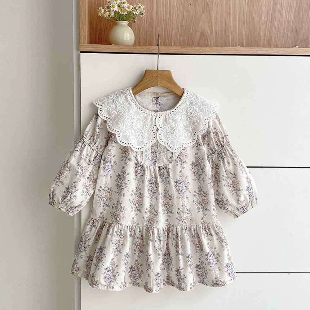 MyKids-USA® Baby Girls Flowers Pattern Long-sleeved bodysuit and Dress – Princess Sister Matching Set