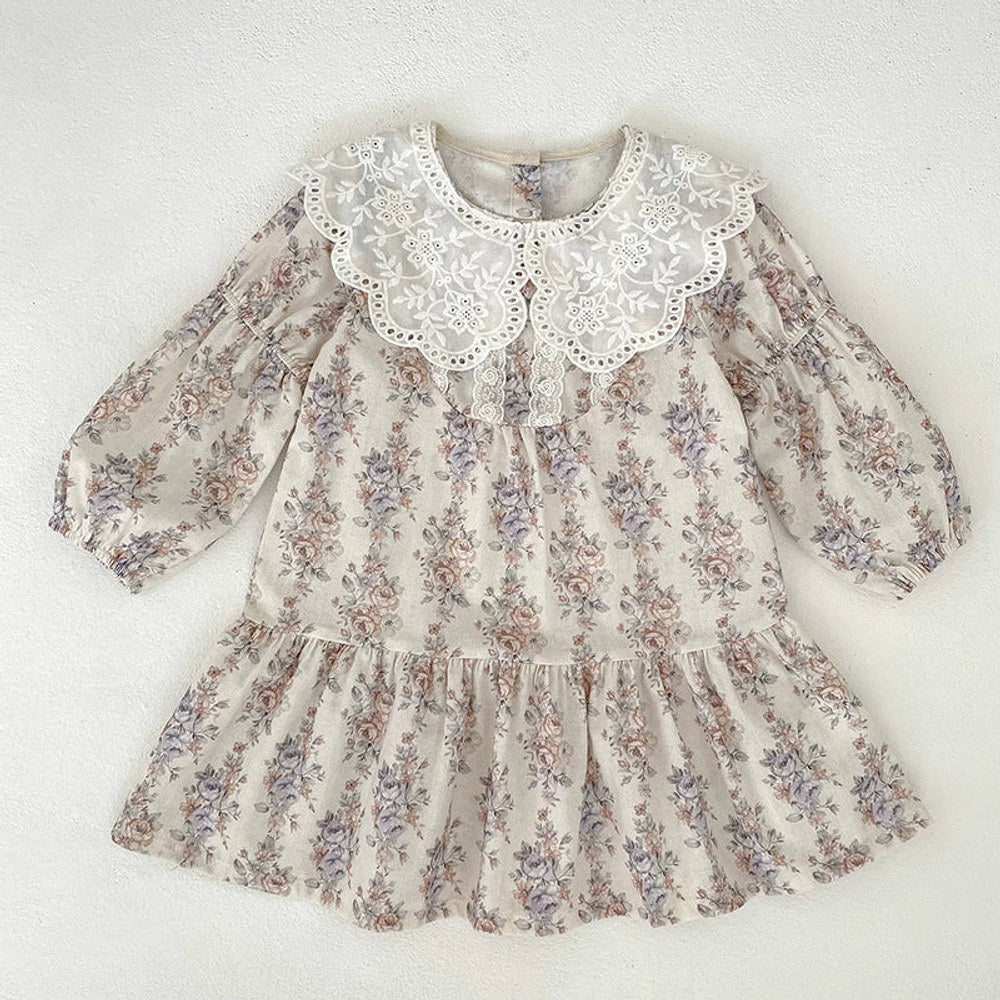 MyKids-USA® Baby Girls Flowers Pattern Long-sleeved bodysuit and Dress – Princess Sister Matching Set