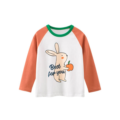 MyKids-USA® Baby Kids Girls Letters and Cartoon Print Long Sleeves Crew Neck Color Patchwork Top Shirt