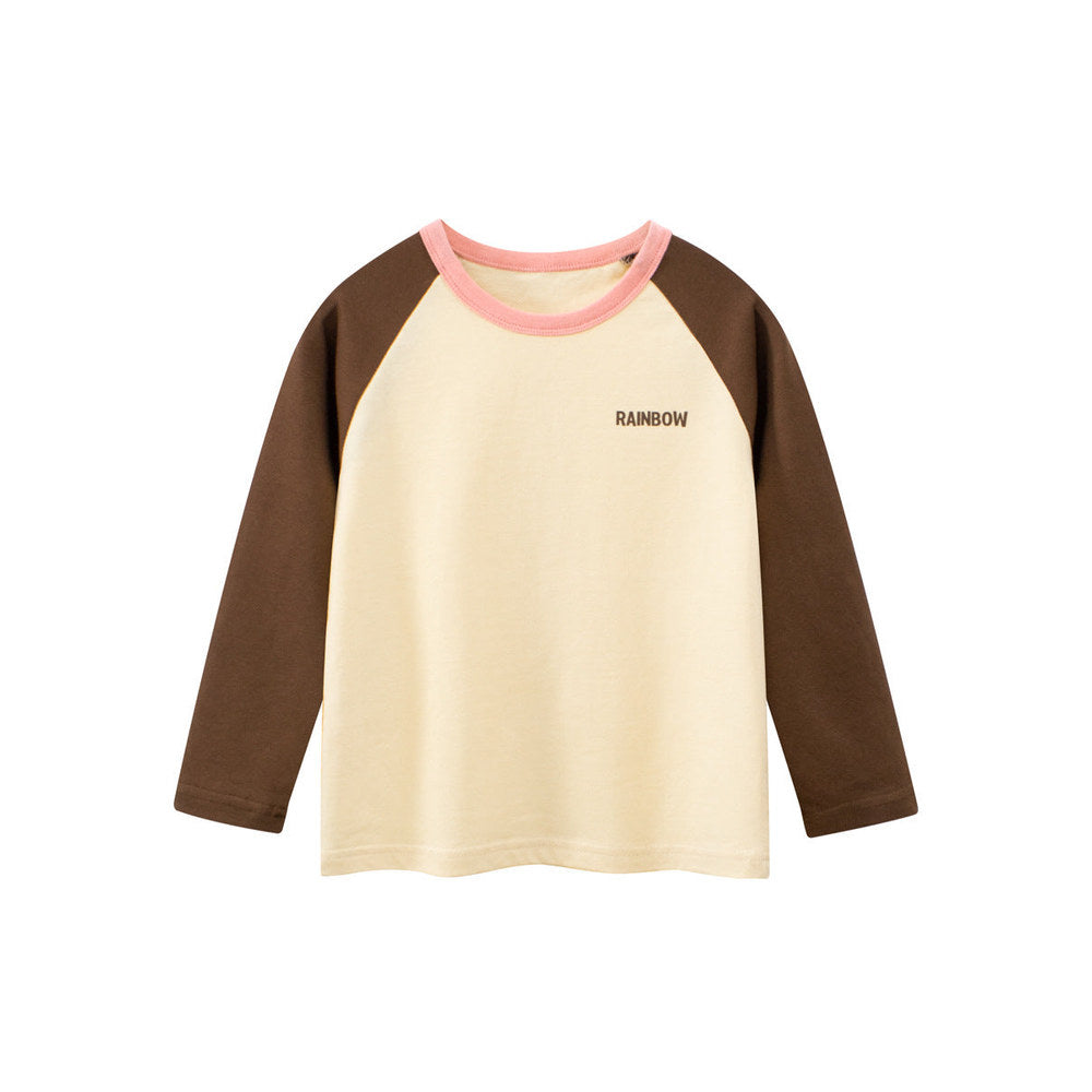MyKids-USA® Baby Kids Girls Letters Pattern Print Long Sleeves Crew Neck Color Patchwork Top Shirt